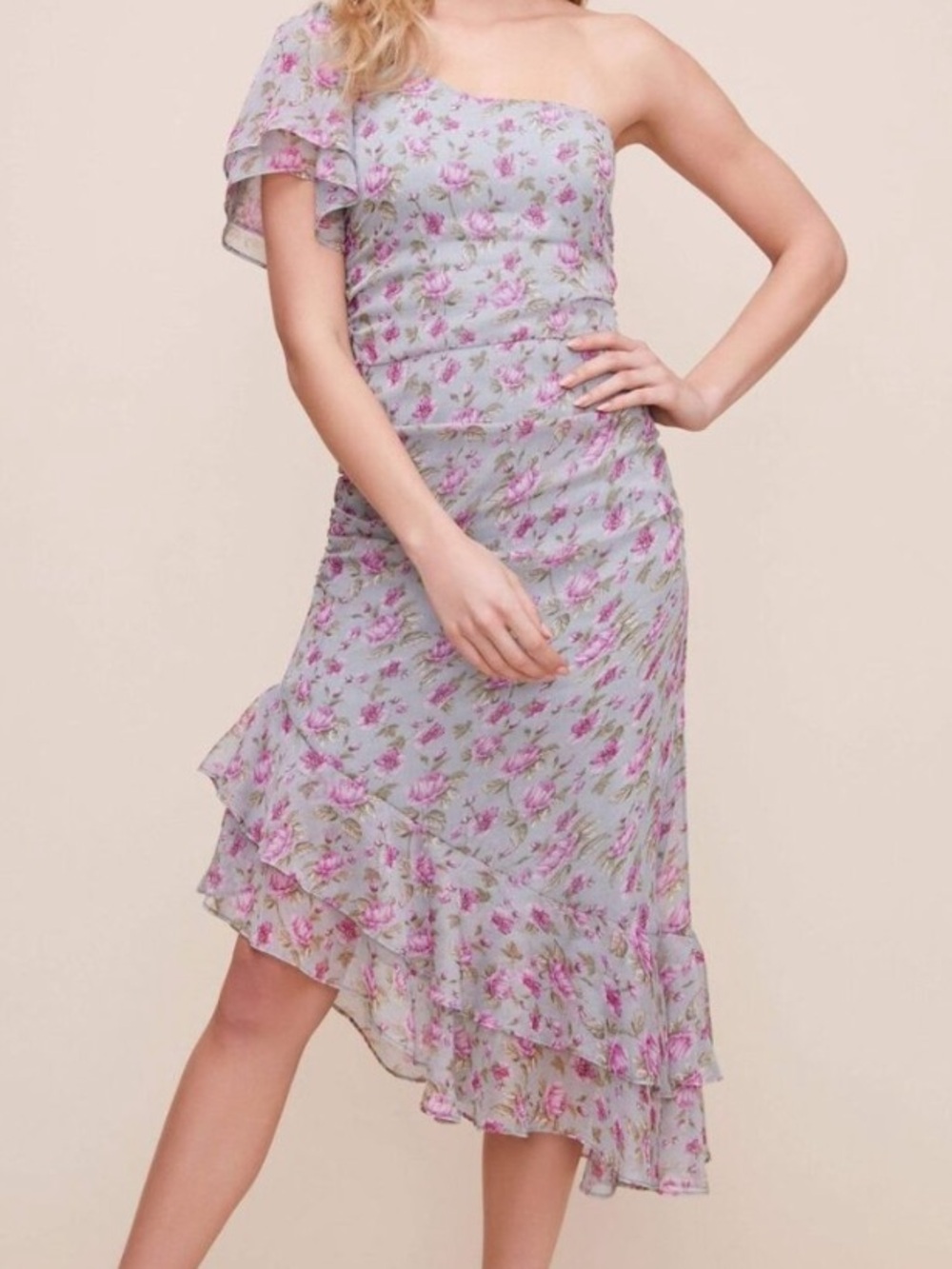 ASTR the Label Floral Blue Purple Off the Shoulder Midi Dress